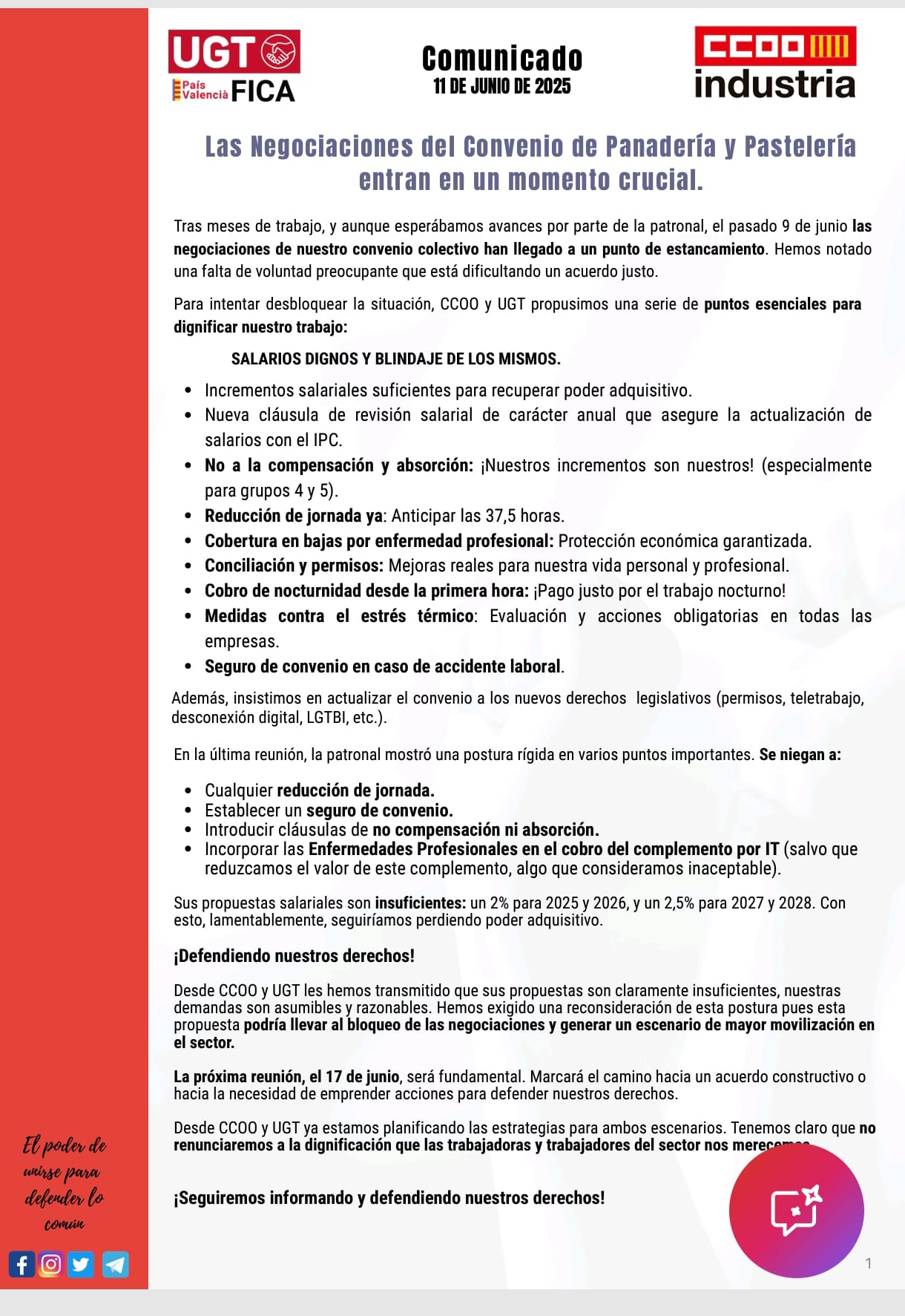 Negociaciones del Convenio de Panadería y Pastelería